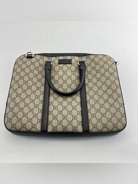 🚩steal Gucci Beige GG Supreme Canvas Briefcase with Black Leather Accents